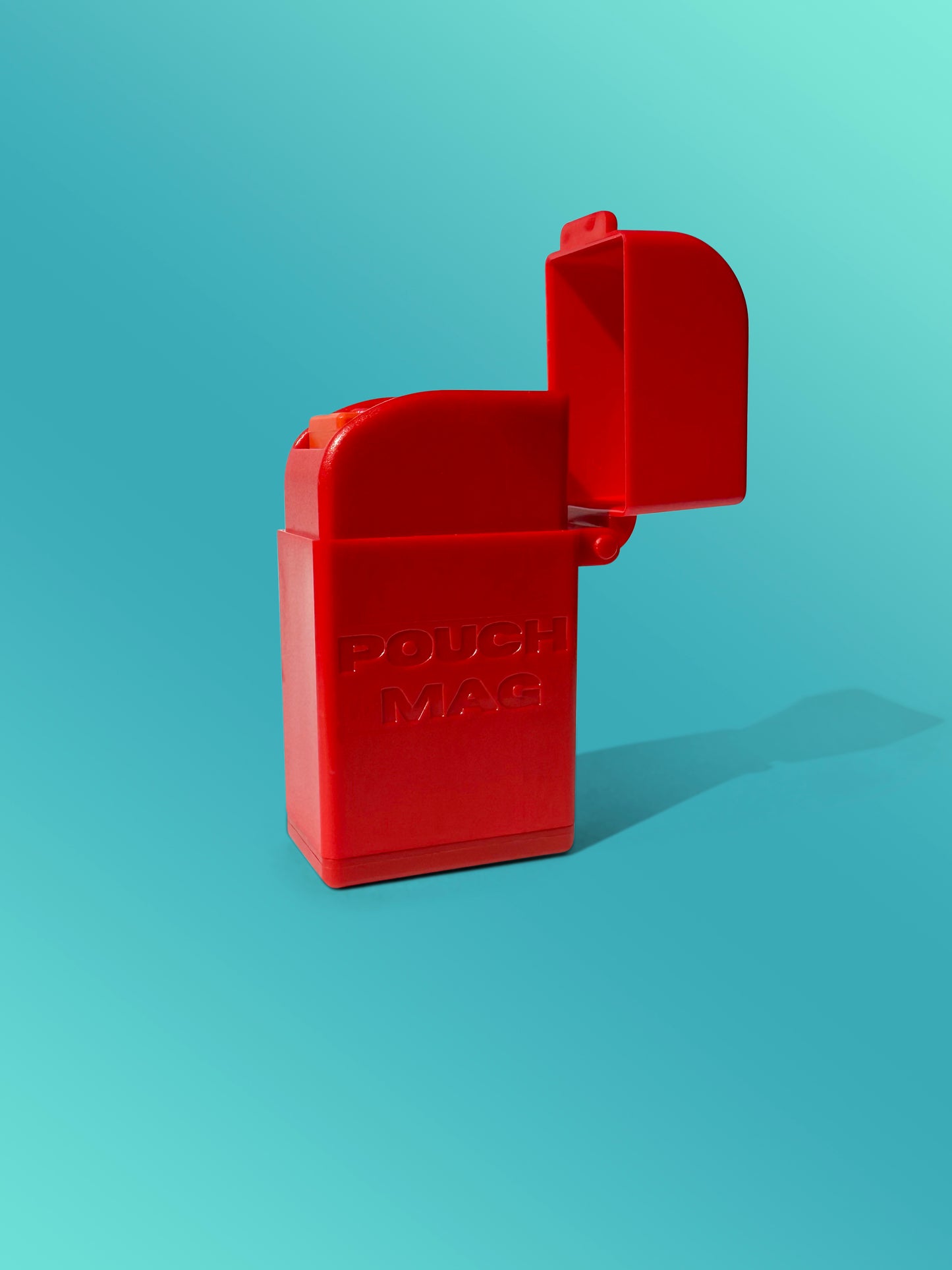 Pouch Mag- Magma Zyn container /dispenser, lid open isometric side view.